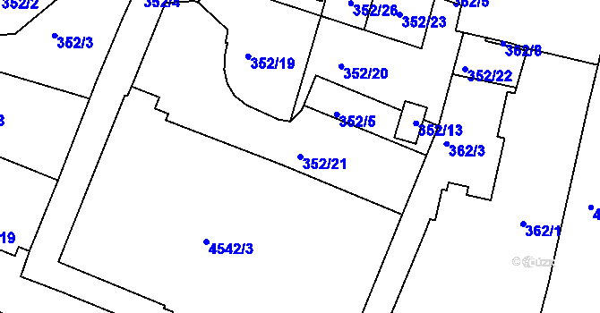 Parcela st. 352/21 v KÚ Teplice, Katastrální mapa