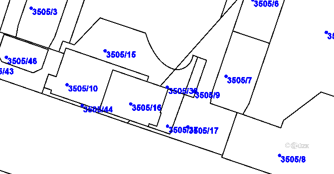 Parcela st. 3505/38 v KÚ Teplice, Katastrální mapa