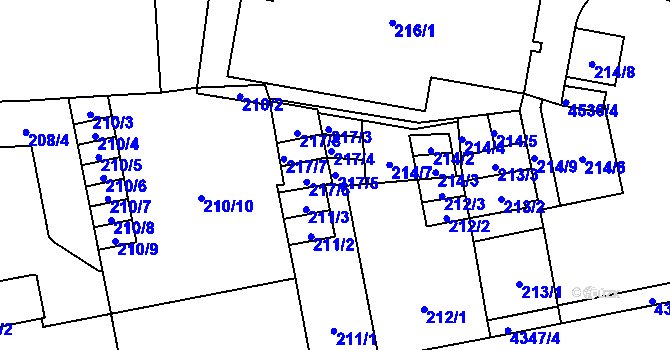 Parcela st. 217/5 v KÚ Teplice, Katastrální mapa