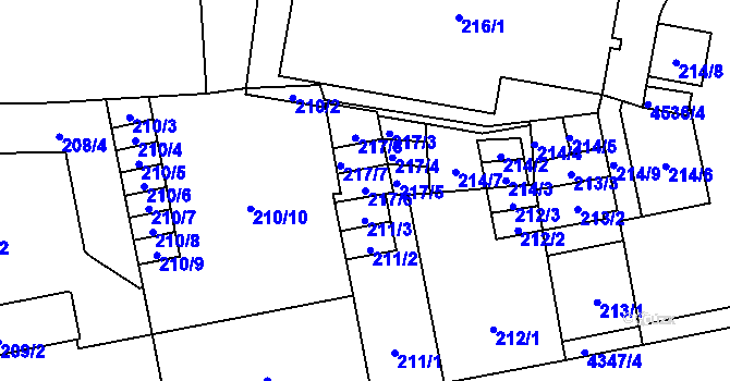 Parcela st. 217/6 v KÚ Teplice, Katastrální mapa