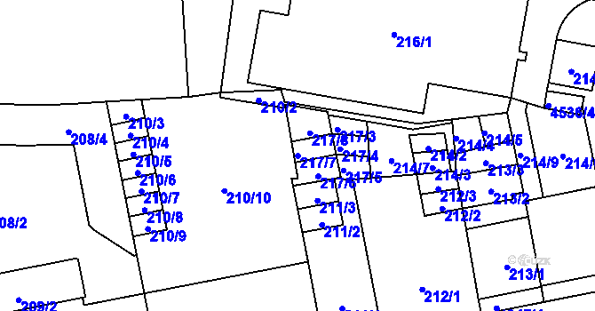 Parcela st. 217/7 v KÚ Teplice, Katastrální mapa