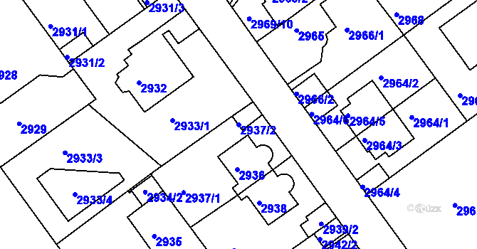 Parcela st. 2937/2 v KÚ Teplice, Katastrální mapa