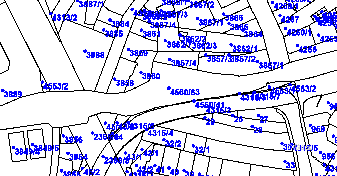 Parcela st. 4560/63 v KÚ Teplice, Katastrální mapa