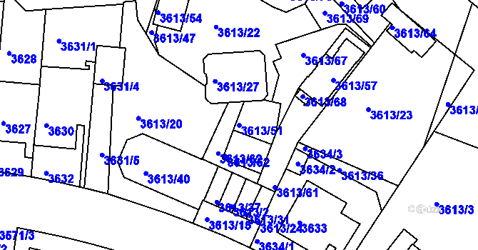 Parcela st. 3613/51 v KÚ Teplice, Katastrální mapa