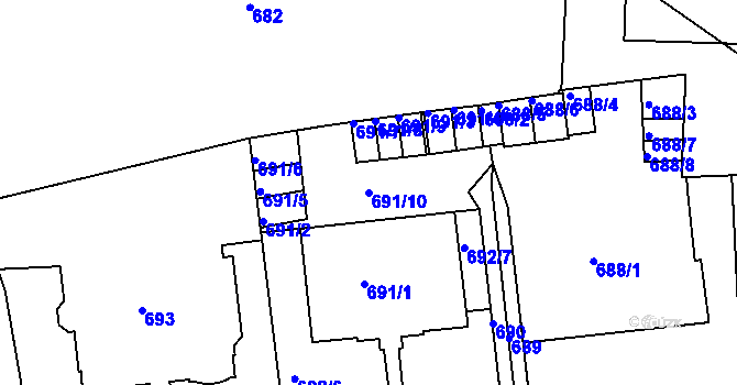 Parcela st. 691/10 v KÚ Teplice, Katastrální mapa