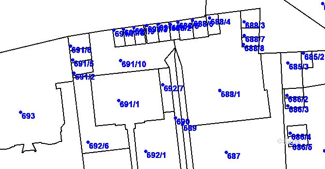 Parcela st. 692/7 v KÚ Teplice, Katastrální mapa