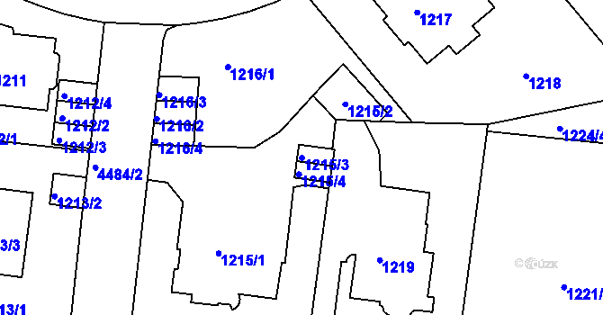 Parcela st. 1215/3 v KÚ Teplice, Katastrální mapa
