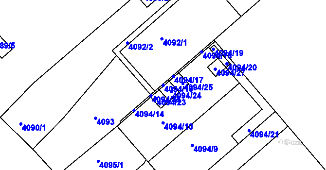 Parcela st. 4094/16 v KÚ Teplice, Katastrální mapa