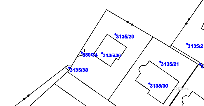 Parcela st. 3135/36 v KÚ Teplice, Katastrální mapa