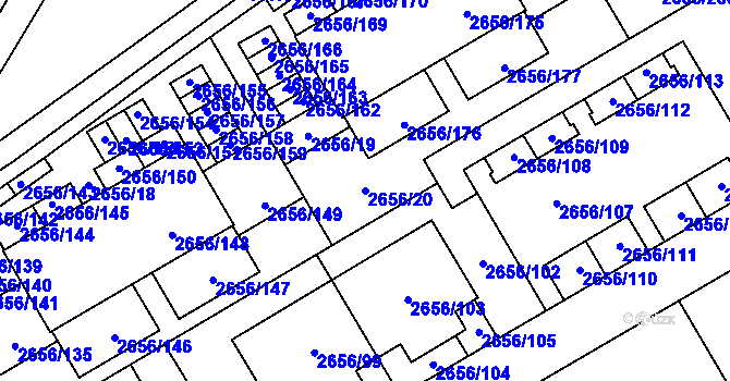 Parcela st. 2656/20 v KÚ Teplice, Katastrální mapa
