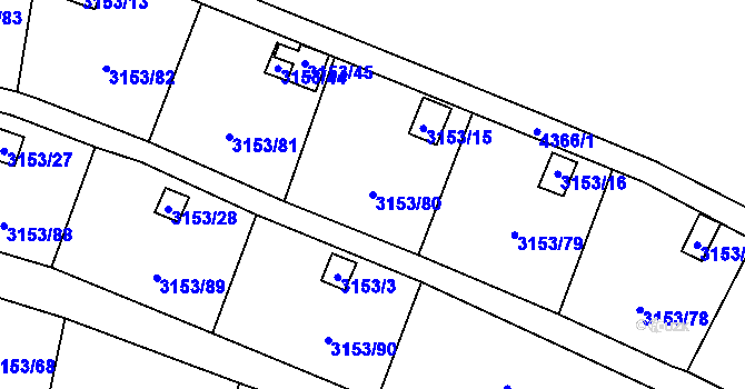 Parcela st. 3153/80 v KÚ Teplice, Katastrální mapa