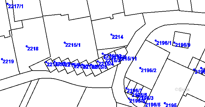 Parcela st. 2215/12 v KÚ Teplice, Katastrální mapa