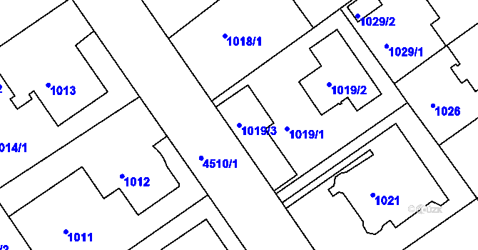 Parcela st. 1019/3 v KÚ Teplice, Katastrální mapa