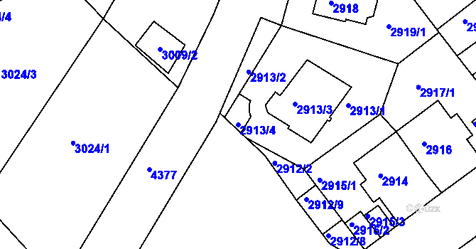 Parcela st. 2913/4 v KÚ Teplice, Katastrální mapa