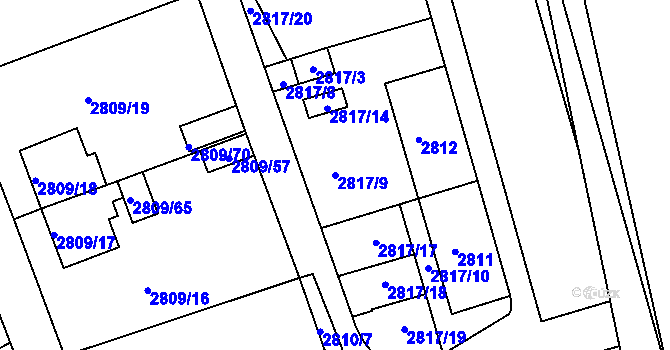 Parcela st. 2817/9 v KÚ Teplice, Katastrální mapa