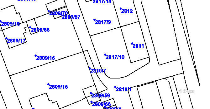 Parcela st. 2817/10 v KÚ Teplice, Katastrální mapa
