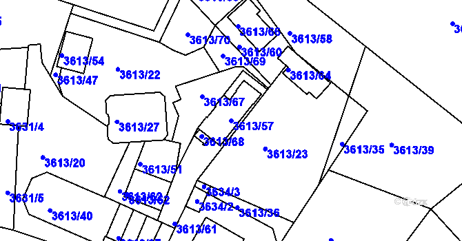 Parcela st. 3613/57 v KÚ Teplice, Katastrální mapa