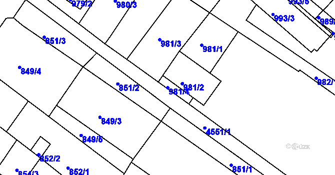 Parcela st. 981/4 v KÚ Teplice, Katastrální mapa