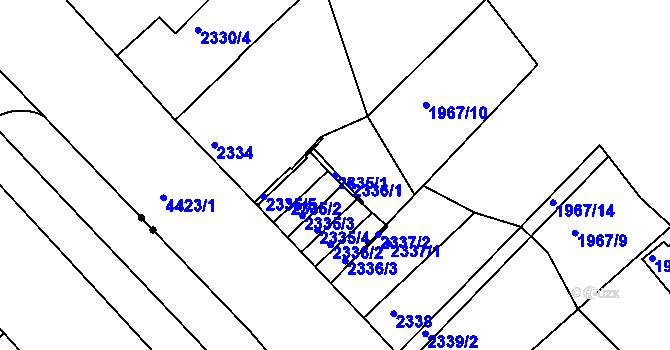 Parcela st. 2335/1 v KÚ Teplice, Katastrální mapa