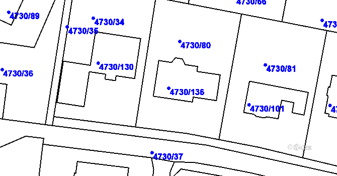 Parcela st. 4730/136 v KÚ Teplice, Katastrální mapa