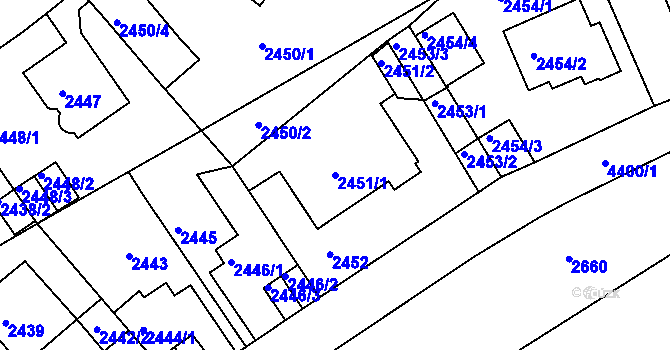 Parcela st. 2451/1 v KÚ Teplice, Katastrální mapa