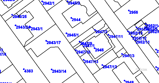 Parcela st. 2947/9 v KÚ Teplice, Katastrální mapa