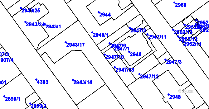Parcela st. 2947/10 v KÚ Teplice, Katastrální mapa
