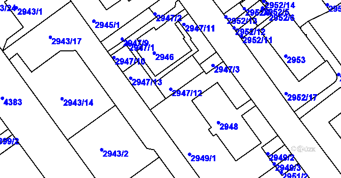 Parcela st. 2947/12 v KÚ Teplice, Katastrální mapa