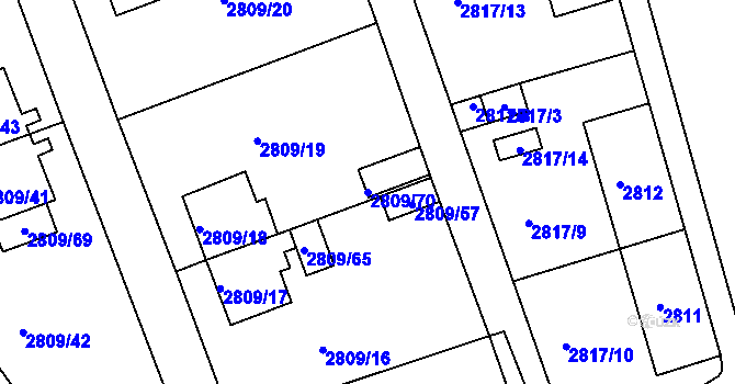 Parcela st. 2809/70 v KÚ Teplice, Katastrální mapa