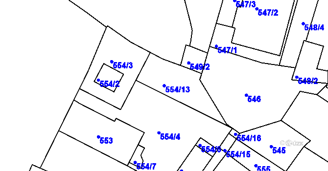 Parcela st. 554/13 v KÚ Teplice, Katastrální mapa