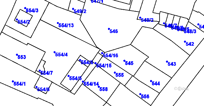 Parcela st. 554/16 v KÚ Teplice, Katastrální mapa
