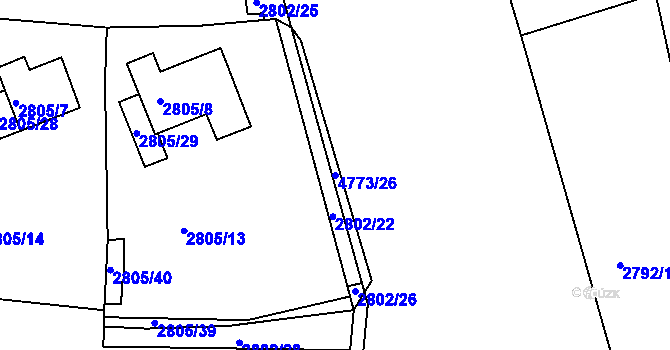 Parcela st. 4773/26 v KÚ Teplice, Katastrální mapa