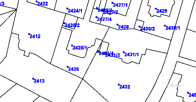 Parcela st. 2431/4 v KÚ Teplice, Katastrální mapa