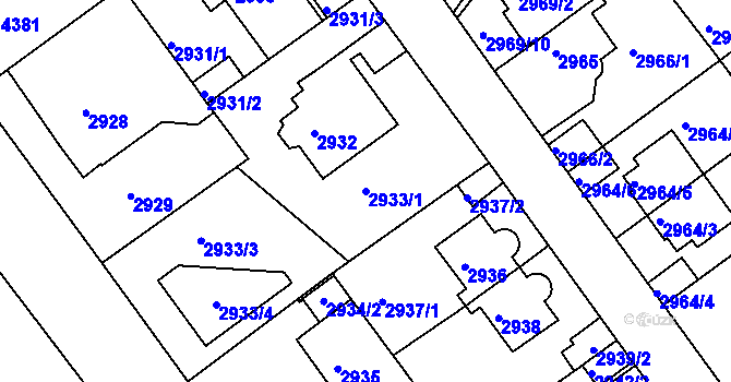Parcela st. 2933/1 v KÚ Teplice, Katastrální mapa
