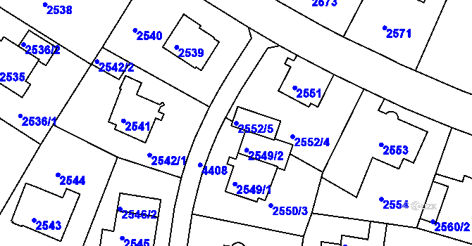 Parcela st. 2552/5 v KÚ Teplice, Katastrální mapa