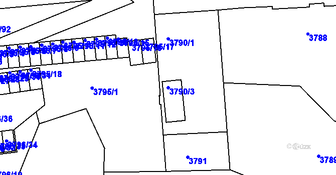 Parcela st. 3790/3 v KÚ Teplice, Katastrální mapa