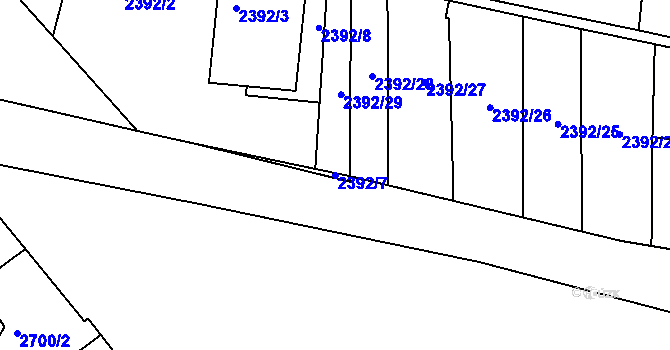 Parcela st. 2392/7 v KÚ Teplice, Katastrální mapa