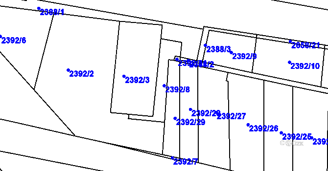 Parcela st. 2392/8 v KÚ Teplice, Katastrální mapa