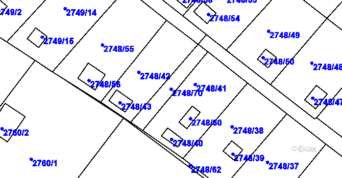 Parcela st. 2748/70 v KÚ Teplice, Katastrální mapa