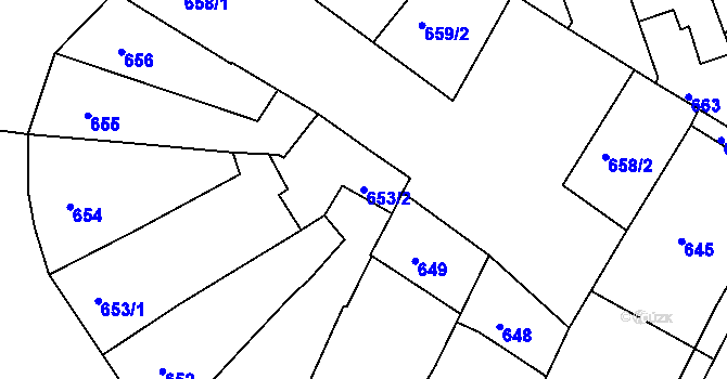 Parcela st. 653/2 v KÚ Teplice, Katastrální mapa