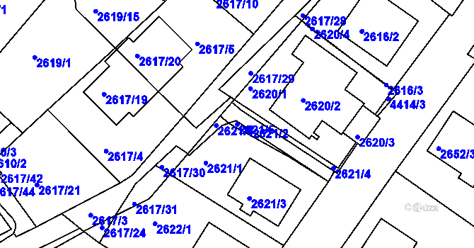 Parcela st. 2621/5 v KÚ Teplice, Katastrální mapa