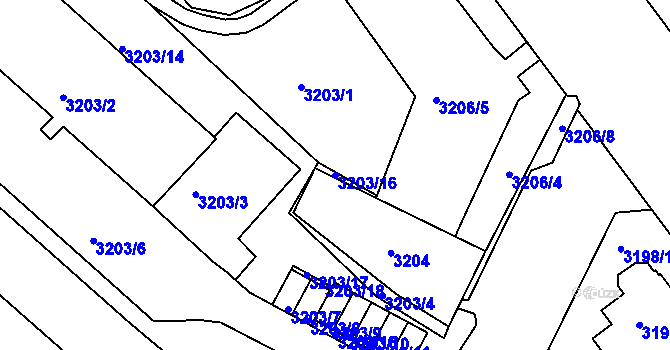 Parcela st. 3203/16 v KÚ Teplice, Katastrální mapa