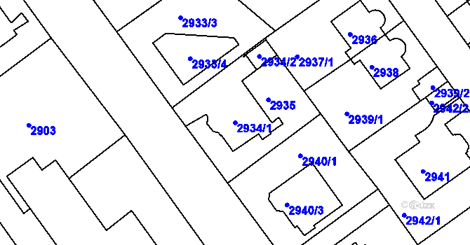 Parcela st. 2934/1 v KÚ Teplice, Katastrální mapa