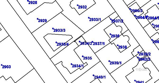 Parcela st. 2934/2 v KÚ Teplice, Katastrální mapa