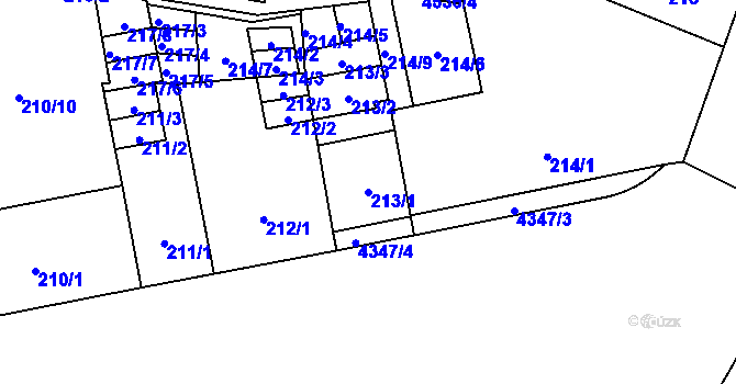 Parcela st. 213/1 v KÚ Teplice, Katastrální mapa