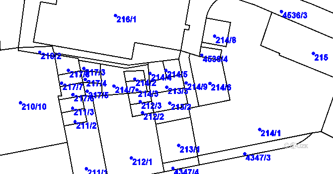 Parcela st. 213/3 v KÚ Teplice, Katastrální mapa