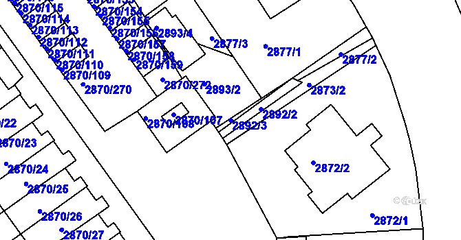 Parcela st. 2892/3 v KÚ Teplice, Katastrální mapa