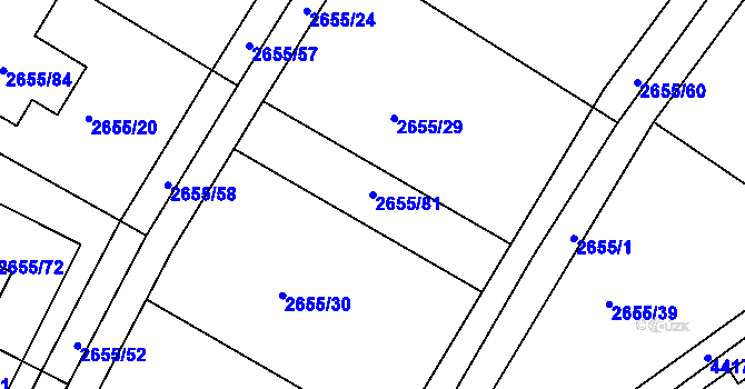 Parcela st. 2655/81 v KÚ Teplice, Katastrální mapa