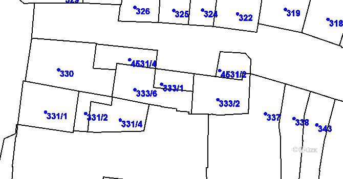Parcela st. 333/7 v KÚ Teplice, Katastrální mapa