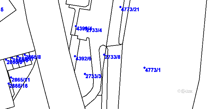 Parcela st. 2733/8 v KÚ Teplice, Katastrální mapa
